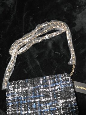 bebe Black, Blue & White Tweed Chain Crossbody